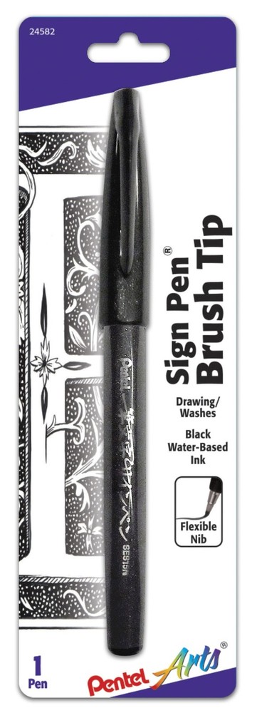 Pentel Arts Sign Pen With Brush Tip Black