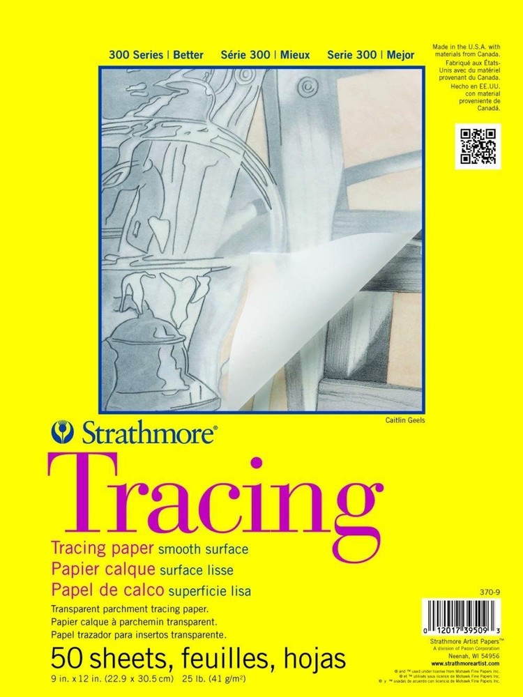 300 Series Tracing Paper Pad, 50 Sheets, 9×12 Inch, 25lb 41g, Tape Bound, Art