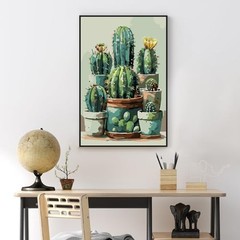Framed Paint By Numbers Kit Cactus Plant DIY Acrylic Canvas 8×12 Inch