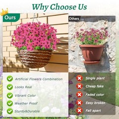 Artificial Flowers for Outdoors, 9 Bundles Artificial Plants & 9 Pack Rose Red