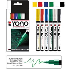 NEW! Marabu YONO 6pk Pens Acrylic Bullet Tip 1.5mm Paint Markers – Basic Colours