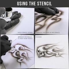 Custom Shop Airbrush Skull Fire Flame 3 Stencil Set Laser Cut Reusable Templates
