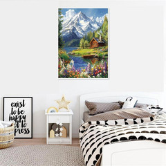 Mountain Paint by Numbers Kit for Adults Beginner, Cabin Adult Paint by Number K