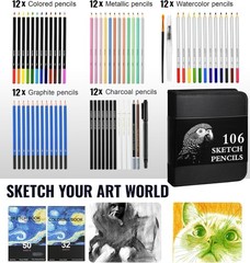 TMOL 106 Pack Art Supplies Sketching Kit with 3-Color Sketch Book, Multicolor
