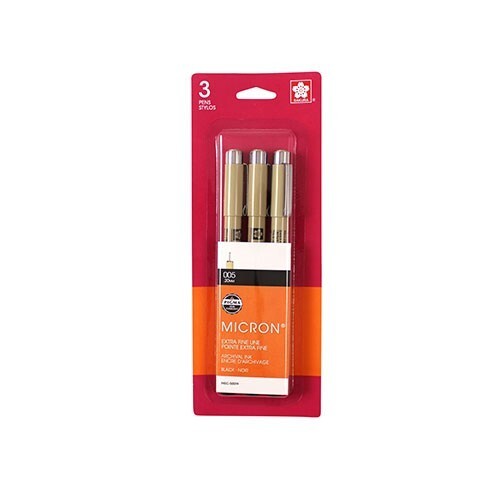 Sakura Pigma Micron Pen 0.20mm (005) Black Ink 3/Pk No Bleed Arts Craft Records