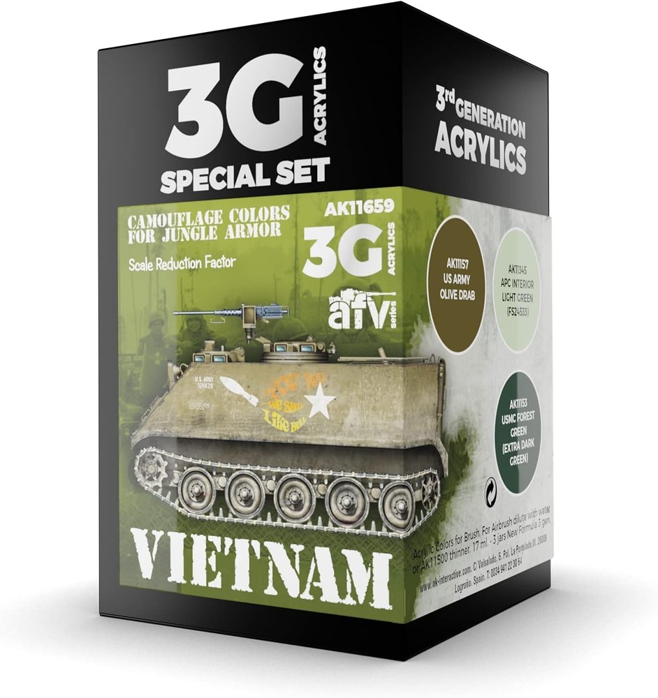 AK Interactive 3rd Gen Acrylic Vietnam Camouflage Paint Set 4x17ml