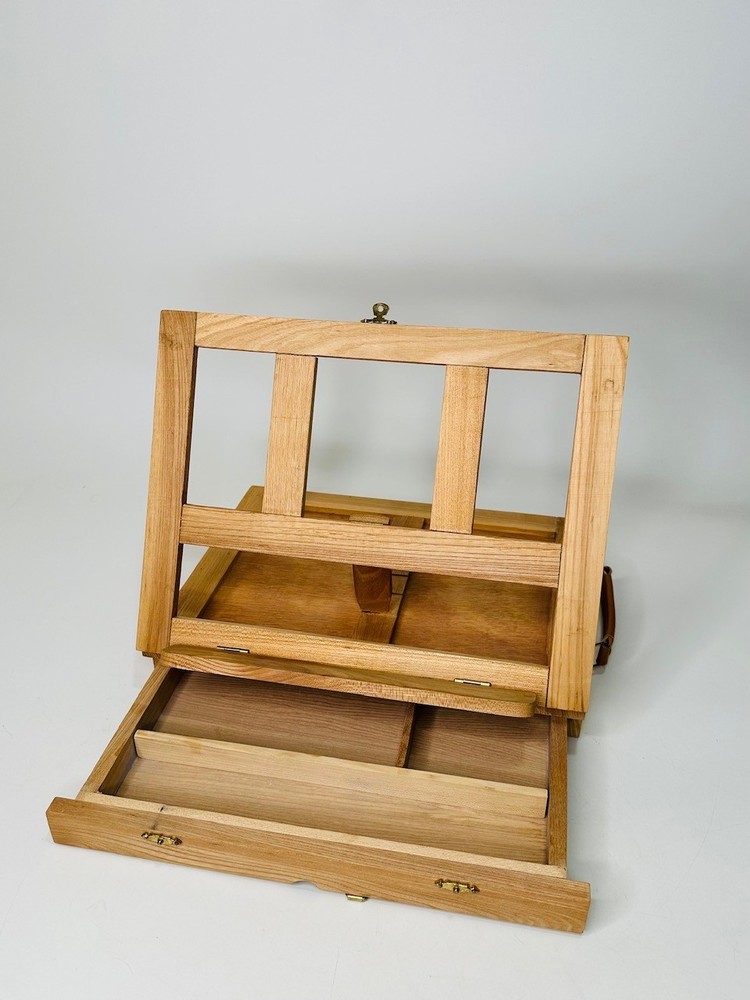 Vintage Tabletop Portable Wood Easel with Slide Storage Box Drawer 10″ x 13″