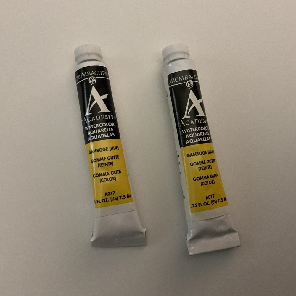 Grumbacher Academy Watercolors GAMBOGE HUE A077 .25 FL OZ. LOT OF 2 New