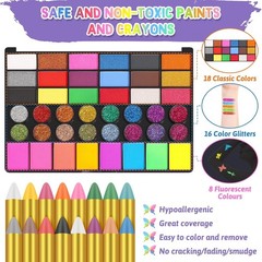 Vibrant Face Painting Set: 42 Colors & 16 Crayons for Safe Fun & Creativity
