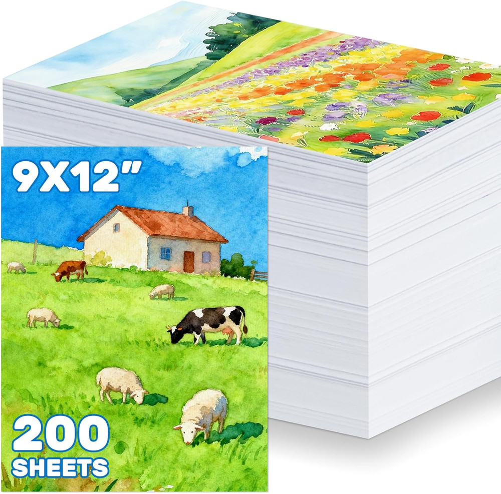 OSIMIG 200 Sheets 9×12” Watercolor Paper Bulk, 110lb/230gsm Cold Press White Thi