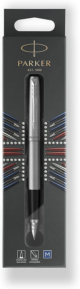 Parker 2031012 Jotter Fountain Pen, Stainless Steel, Medium Point, Blue Ink