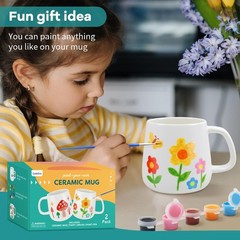 DIY Mug Painting Kit for Adults Kids with 2 Paintable Ceramic Mugs 12 Safe Pa…