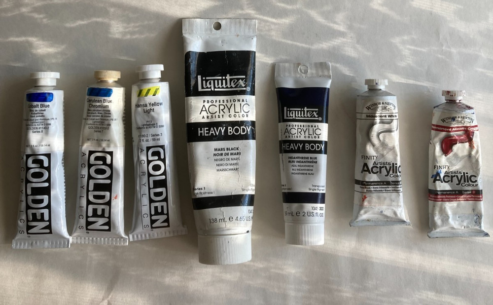 LOT OF 7 – ARTIST ACRYLIC PAINT TUBES – GOLDEN / LIQUITEX / W+N – FREE SHIPPING