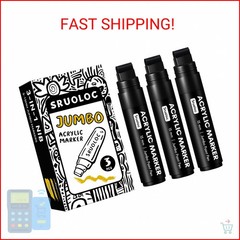SRUOLOC 3 Jumbo Permanent Markers Black, 15mm Thick Wide Tip, Large Acrylic Pain
