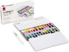 PRO Artist, Tin Box with Water Brush Watercolor Half-Pans, 48 Vibrant Colors Pie
