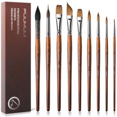 Watercolor Brushes Professional, Fuumuui 9pcs Sable Paint 9pcs, Bronze