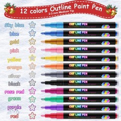 12 Colors Double Line Outline Markers Glitter Metallic Pen Set Art Supplies
