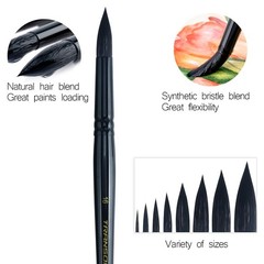 Transon 8pcs Round Watercolor Paint Brush Set Goat Hair for Large, Black