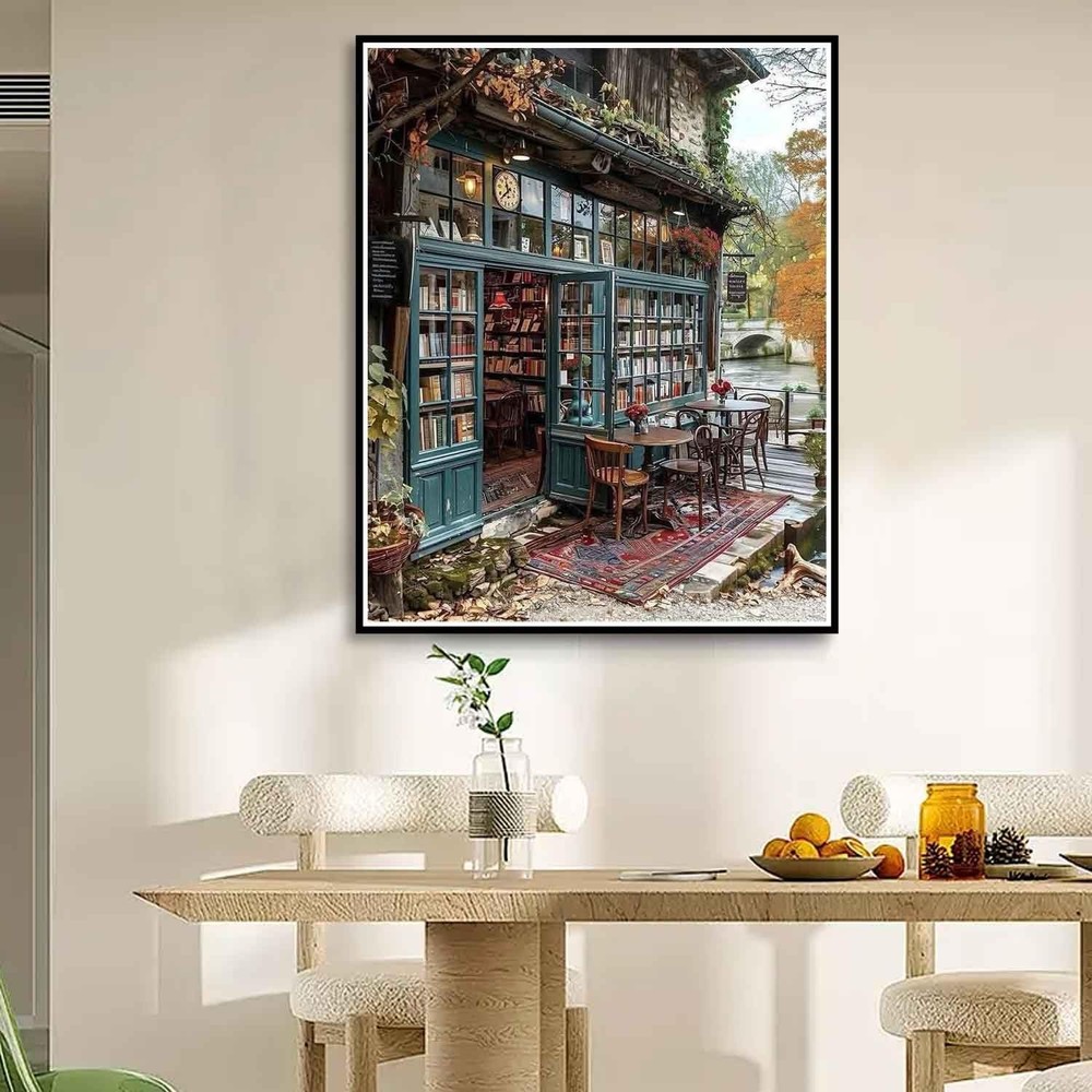 Yunruily Paint by Numbers Adults Bookshop-Paint 16 x 20 in, Bookshop