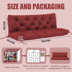 Porch Swing Cushions Outdoor 60 inch Waterproof Swing Cushions 3 Seater Replacem