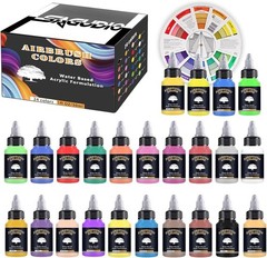 Airbrush Paint Set 24 Colors (30 ml/1 oz) Opaque & Water Based,Fluorescent Ac…