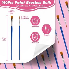Paint Brushes Bulk Kids Art Supplies 160 Pcs Small Flat Round Watercolor