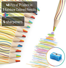 Rainbow Pencils, 48 Pack, 7 Color in 1 Rainbow Colored Pencil, Fun Pencils for K