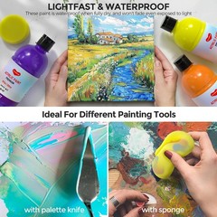 12 Colors Large Acrylic Paint Set 16.9 oz,500 ml, Bulk Acrylic Paint Non-Toxi…