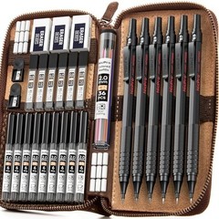 30PCS Metal Mechanical Pencil Set with Leather Case, 0.5/0.7/0.9mm, Art Sketchin