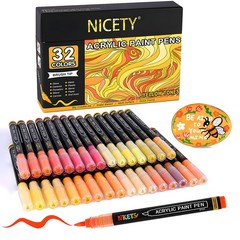 NICETY 32 Colors Acrylic Paint Markers, Paint Pens Brush Tip Water-Based Acrylic