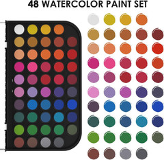 Watercolor Set, 48 Color Paint Set, 10 Brushes, 30 Page Pad(9″X12″), 4 Refillabl