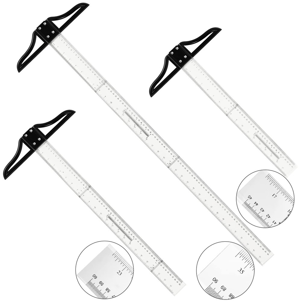 LEIFIDE 3 Pcs Acrylic T Square Ruler Multi Sized T Traditional black