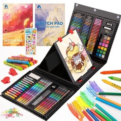 Art Supplies Set 240-Piece with Double Sided Trifold Easel – Gift for Kids Ages
