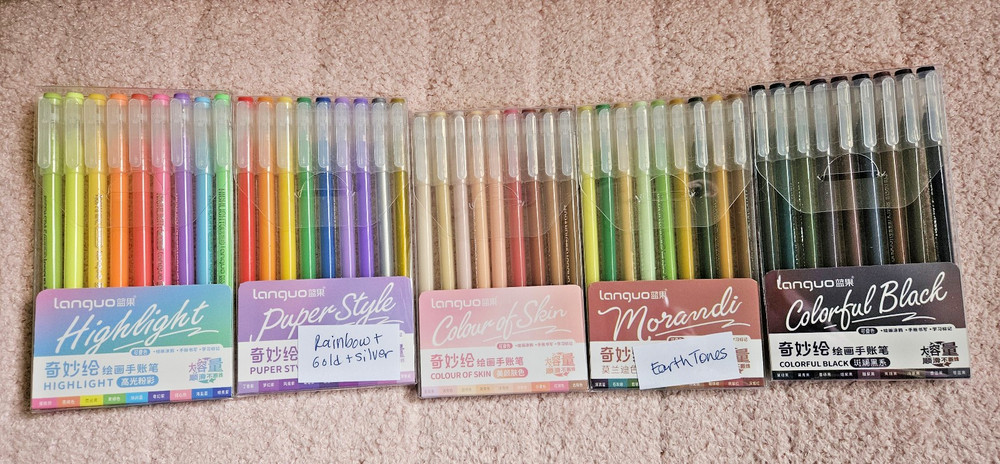 Languo Gel Pen Lot 6 Sets Aesthetic Journaling Art Pens 45 pen Count NEW