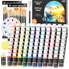 100 Colors Acrylic Paint, 2oz/60ml Bottles, Include 2 Sets of 12 Paint Brushe…