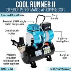 Dual Fan Tank Air Compressor System & Ultimate Airbrush Set, 0.2mm, 0.3mm, 0.5mm