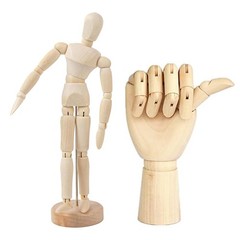 2 Pack 8″ Drawing Mannequin,7″ Little Hand Model,Artists Wooden Drawing Figure A