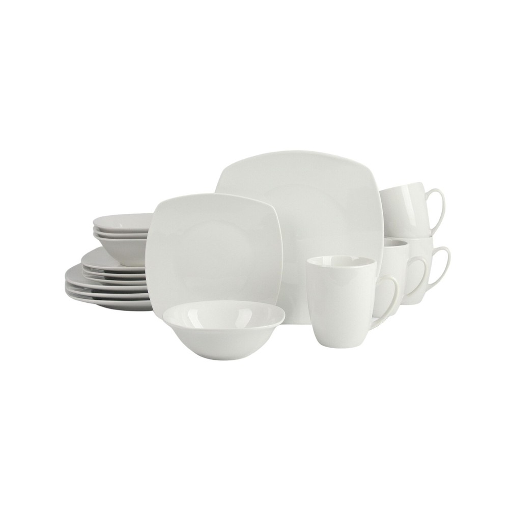 10 Strawberry Street Simply Square 16 Piece Dinnerware Set, Porcelain, White