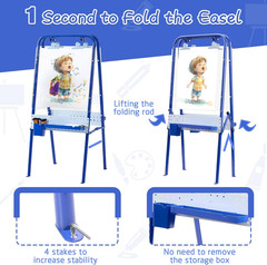 2-in-1 Kids Outdoor Easel, Foldable & Waterproof with Accessories – Blue