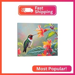 TINDAY Hummingbird Paint by Numbers Kit for Adults Canvas Flower Adult Paint by