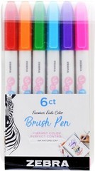 Zebra Funwari Brush Pen, Super Fine Point, Assorted Colors, 6-Count New