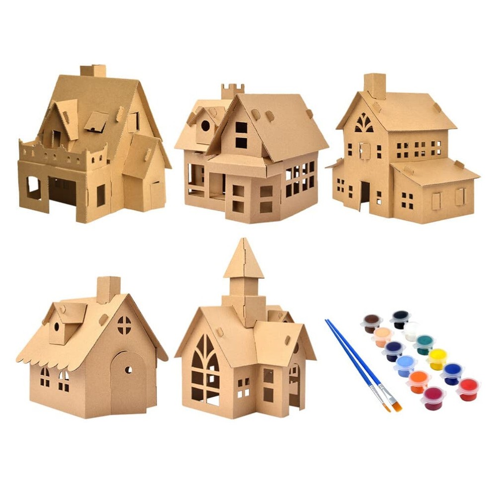 NUOBESTY 5PCS Unfinished Christmas House with Paint Set Art and Craft House f…