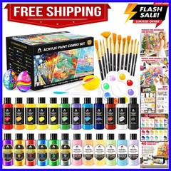 40 Pcs Classic & Metallic & Pastel Acrylic Paint Set with 12 Brushes, 2 Knive…