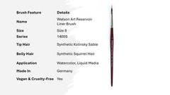 Reservoir Liner Brush Size 8, Series 1400S, Synthetic Kolinsky Sable, Profess…