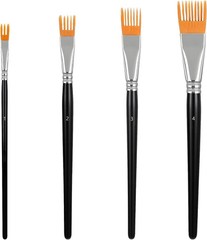 4Pcs Comb Artist Brush Set, Rake Brushes for Painting with Birch Wood Handle, Pa