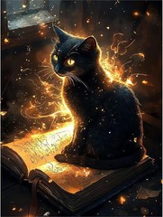 Black Cat on Spell Book 5D Diamond Full Drill Dot Gem Art Kit Witch Kitty Kitten