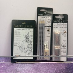 Faber-Castell 9000 Art Set LOT Graphite Pencils Grip Pencils Dust Free Eraser
