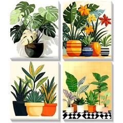 Tropical Potted Plants 4 Pack Framed Canvas Paint by Numbers Art Kit for Adul…