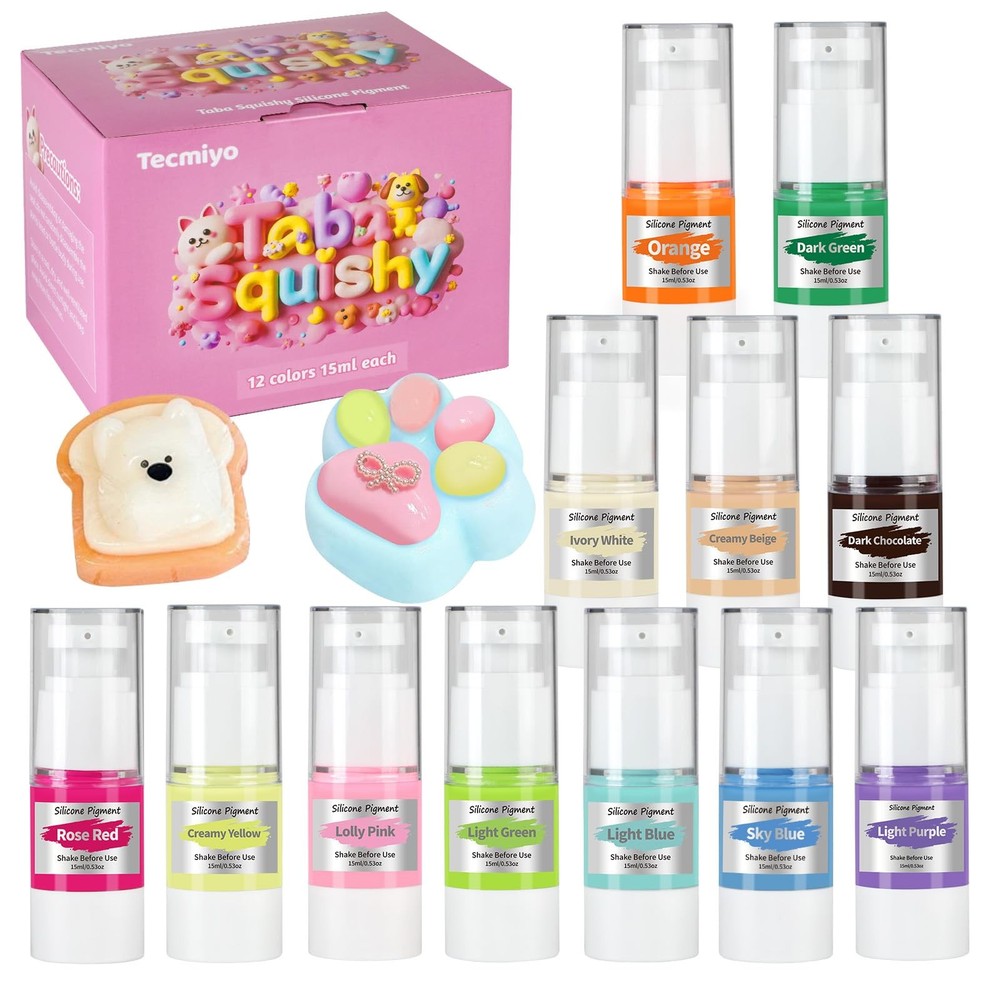 Taba Silicone Pigment Paint 12 Color Paste Squishy Making Kit Mold 15ML12