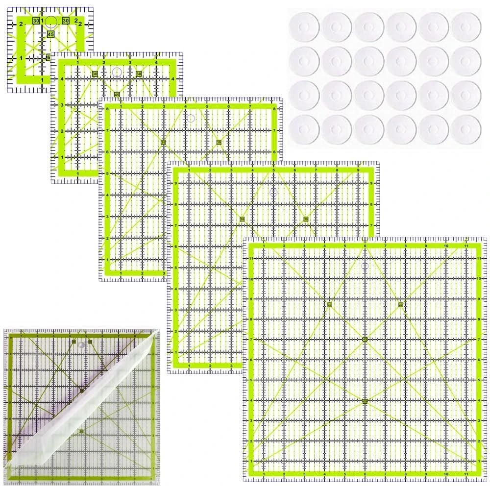 5 PCS 2.5/5/8.5/10/12 Inch Square Quilting Templates Ruler Acrylic Tool Set